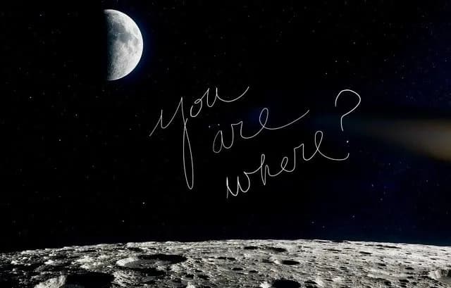picture of the moon and earth with text you are where?